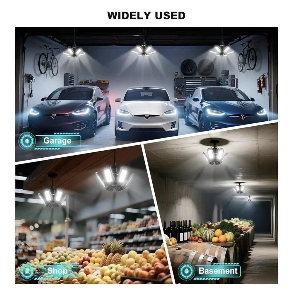 120W LED Garage Lights 10 Pack Deformable Ceiling Shop Light 6500K E26/E27